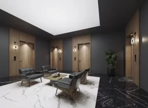 yaqoot-mosalla-elevator-lobby-marble-floor-wood-walls